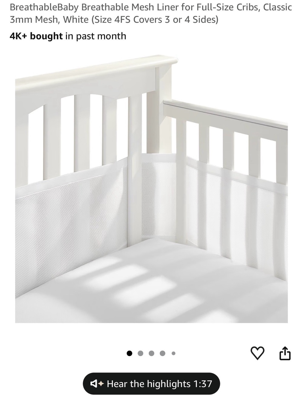 Breathable White Mesh Crib Liner - Baby Mattress Cover